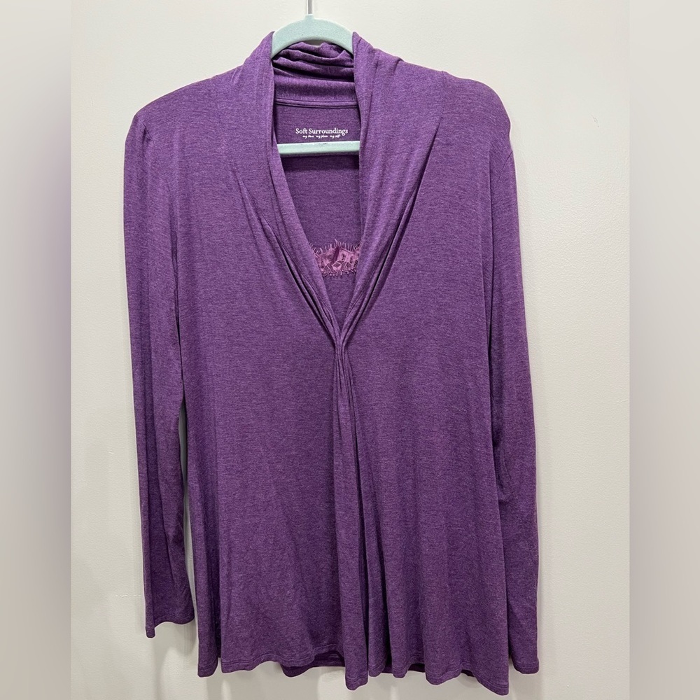 Soft Surroundings Bundle of 2 Purple Long Sleeve Top & Lace Trim Cami Size M